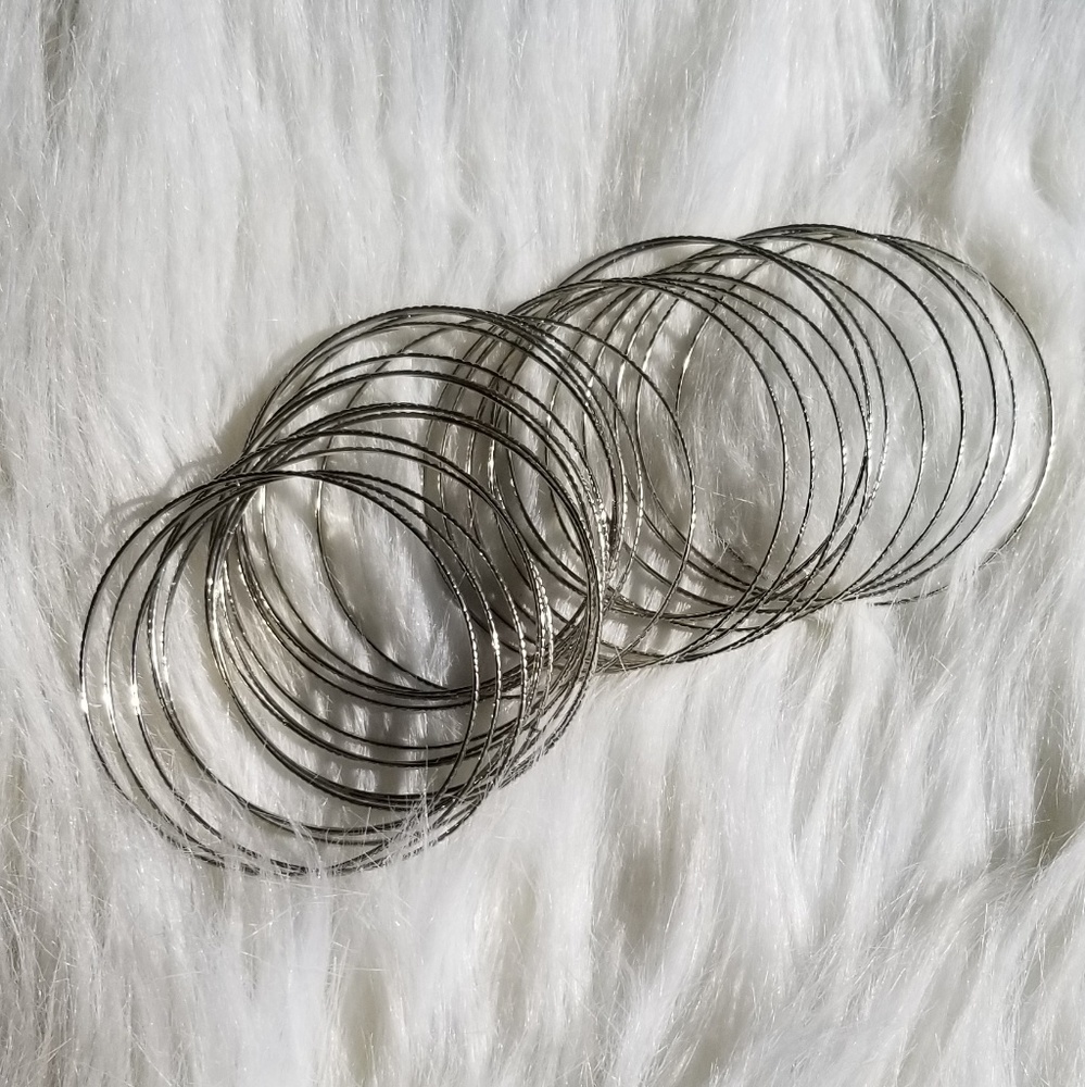 Silver Textured Bangle Bracelets Set
